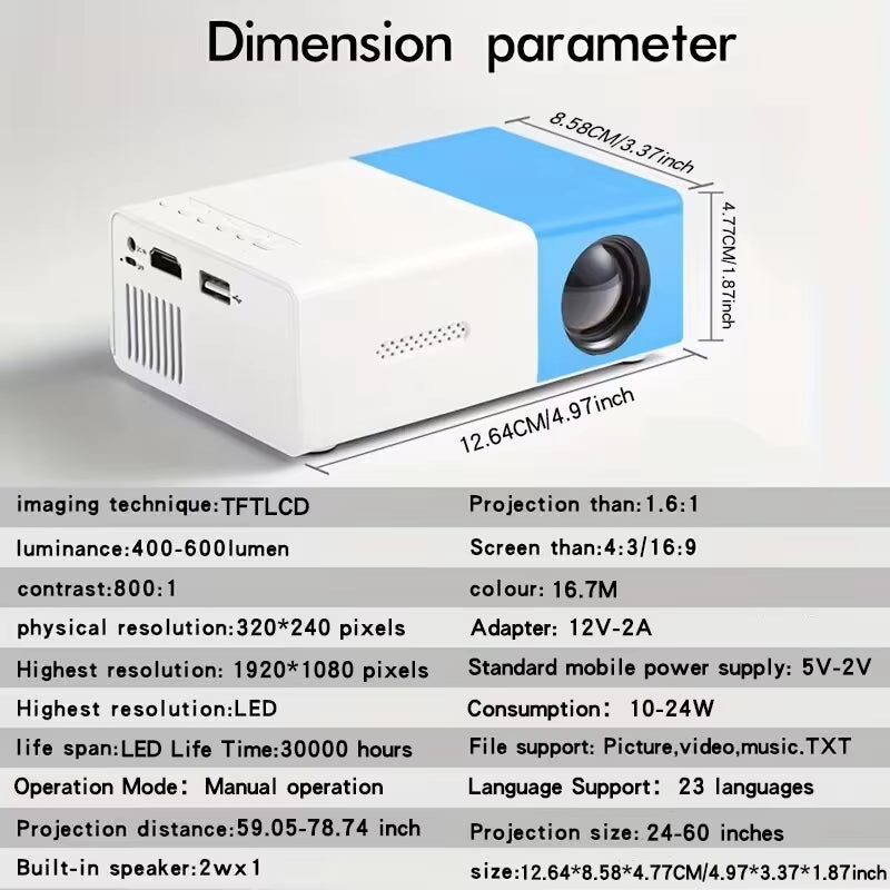 Ultra High Definition 4K Projector, Home TV, Bedroom, Living Room, Wall Projection, Home Cinema, Mobile Phone Screen Projection